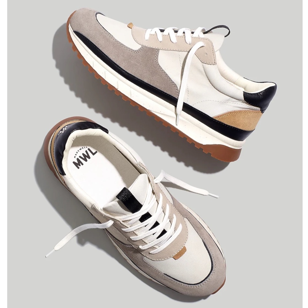 Madewell White, Beige & Black Suede-Trim Sneakers